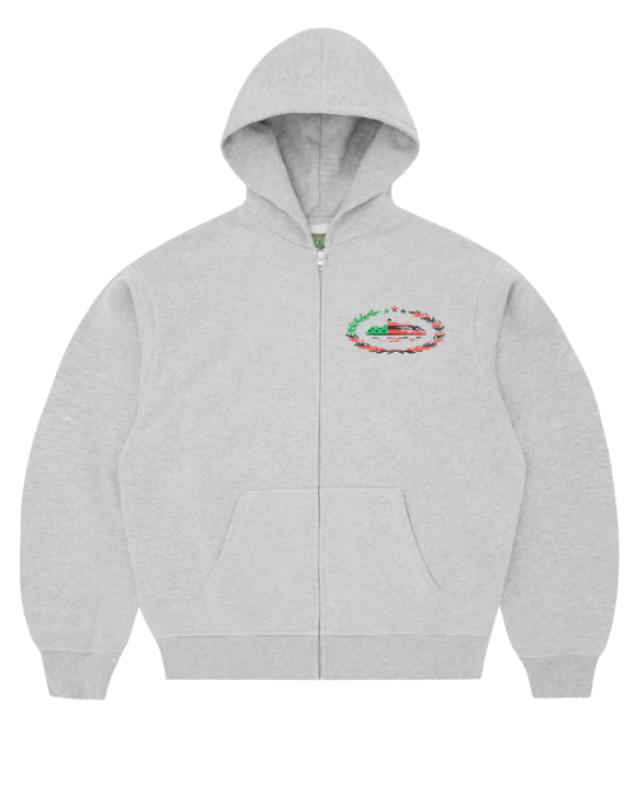 Corteiz x Denim Tears Cortears Royale Zip Hoodie Heather Grey sudadera streetwear de colección