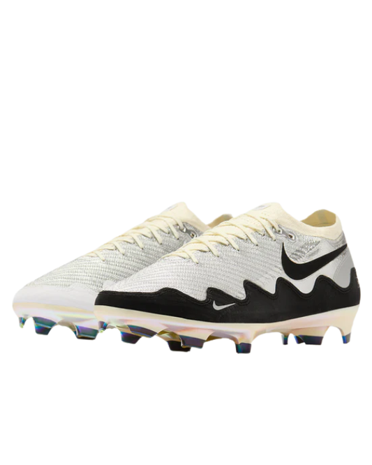 Nike Mercurial Zoom Vapor 16 Elite FG SE x Patta White Metallic con acabado plateado y diseño de ondas