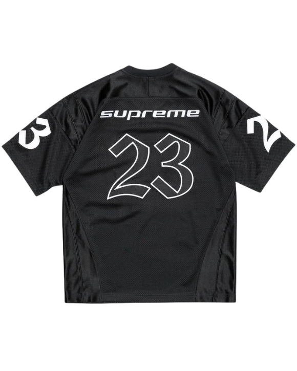 Detalle del número 23 en la Supreme Jordan Warm Up Jersey Black SS26 de la colaboración Supreme x Jordan