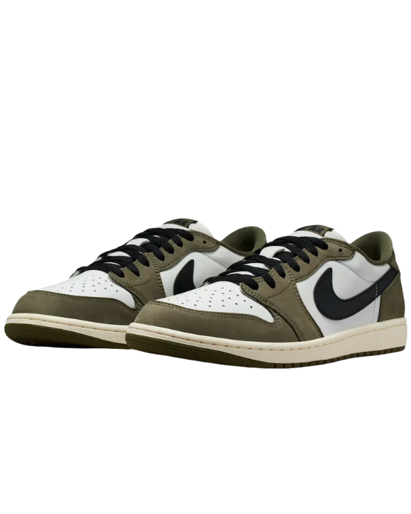 Detalles de las Air Jordan 1 Low OG Medium Olive para rotaciones sneakerhead y moda urbana
