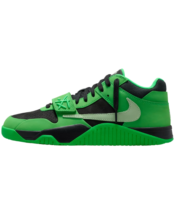 Jordan CJ1 T-Rexx Travis Scott Green Spark vista lateral