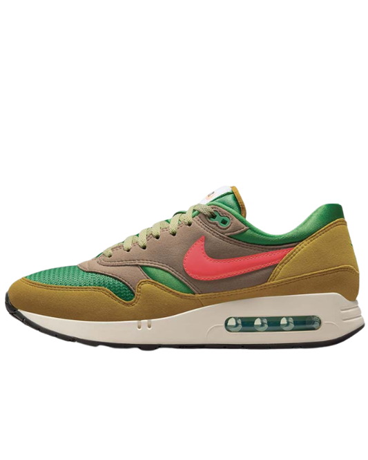 Nike Air Max 1 '86 PRM Powerwall BRS en tonos verdes, oliva y detalles Ember Glow con unidad Air visible
