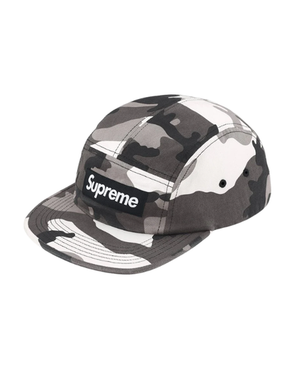 Supreme Washed Chino Twill Camp Cap Snow Camo gorra streetwear con patrón de camuflaje nieve