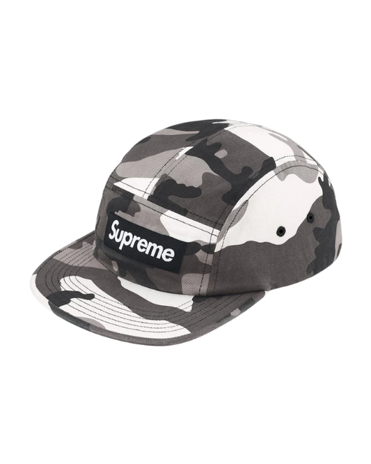 Supreme Washed Chino Twill Camp Cap Snow Camo gorra streetwear con patrón de camuflaje nieve