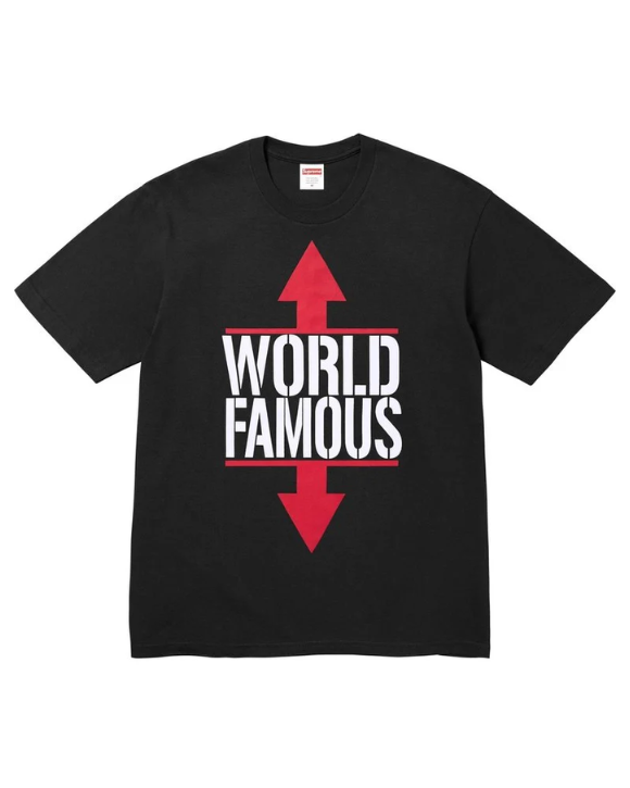 Supreme World Famous Tee Black camiseta streetwear con gráfico frontal