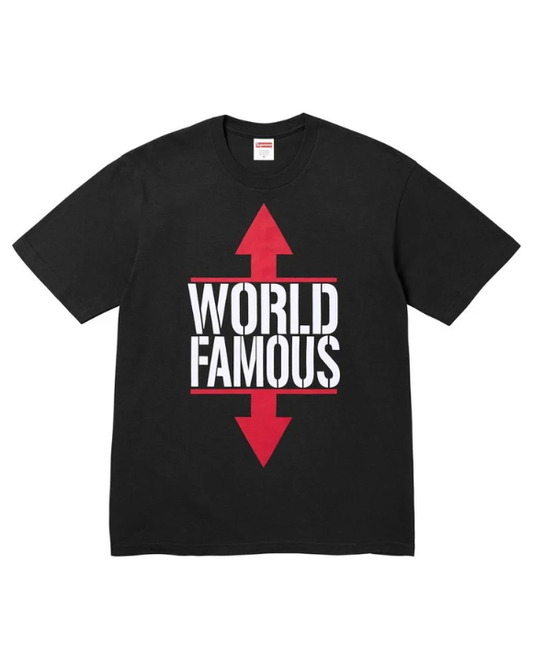 Supreme World Famous Tee Black camiseta streetwear con gráfico frontal
