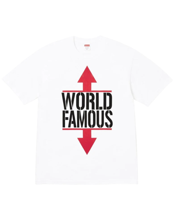 Supreme World Famous Tee White camiseta streetwear con gráfico frontal