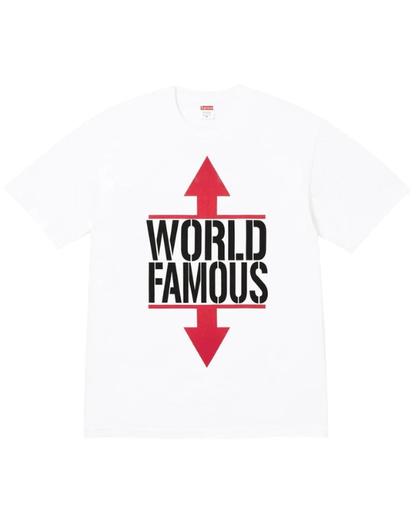 Supreme World Famous Tee White camiseta streetwear con gráfico frontal