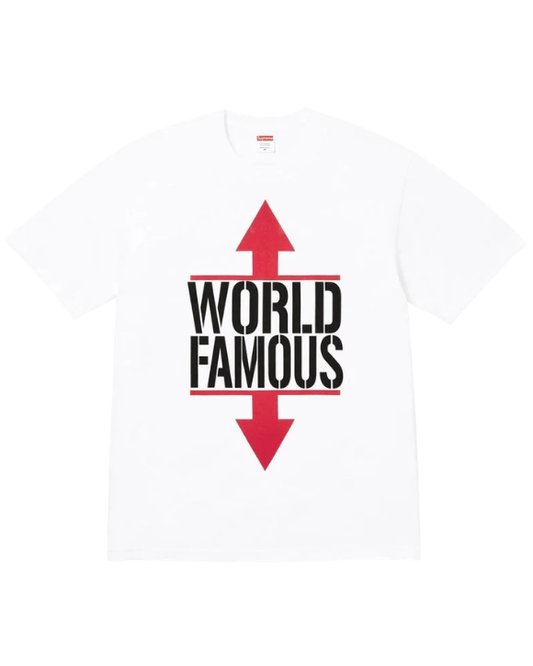Supreme World Famous Tee White camiseta streetwear con gráfico frontal