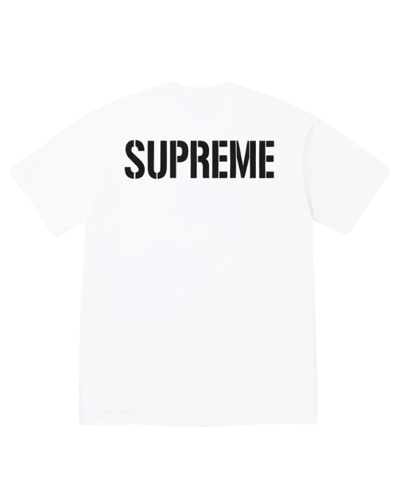 Vista de la Supreme World Famous Tee White en color blanco para looks streetwear limpios